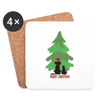 Pfotschafter X-Mas - Hund, Katze, Weihnachtsbaum - Untersetzer (4er-Set) - Weiß - Vorne