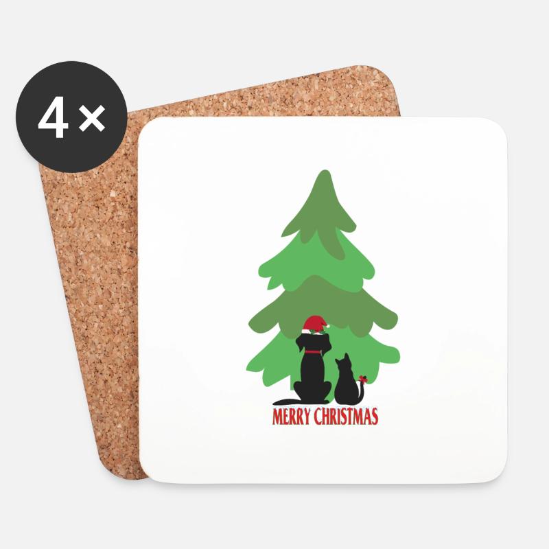 Pfotschafter X-Mas - Hund, Katze, Weihnachtsbaum - Untersetzer (4er-Set) - Weiß