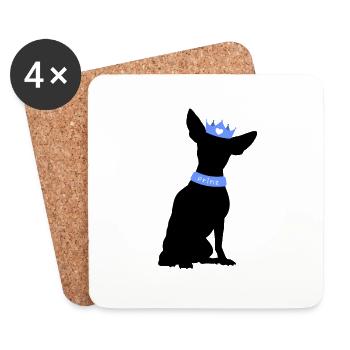 Prince Chihuahua avec couronne bleue - Dessous de verre (lot de 4) - blanc - Devant