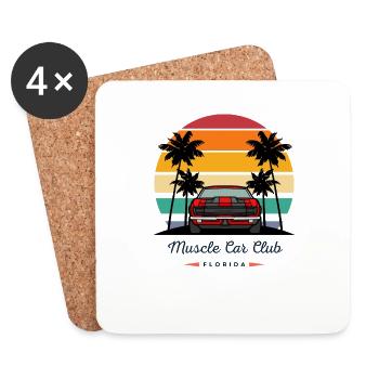 Muscle car club, design vintage, fan d'américaines - Dessous de verre (lot de 4) - blanc - Devant