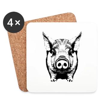 porc doux porcs porcs animaux animaux 3 - Dessous de verre (lot de 4) - blanc - Devant
