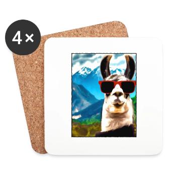 Lama Portrait Mountain Gift - Coasters (set of 4) - white - Front