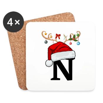 Letter N Christmas hat - Coasters (set of 4) - white - Front