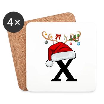 Letter X Christmas hat - Coasters (set of 4) - white - Front