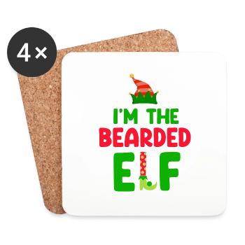 Je suis l’elfe barbu Couples de Noël mignons et drôles - Dessous de verre (lot de 4) - blanc - Devant