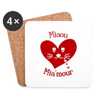 Miaou, mia' mour - Dessous de verre (lot de 4) - blanc - Devant