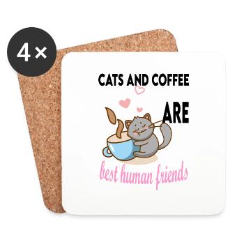 Katzen und Kaffee beste menschliche Freunde - Untersetzer (4er-Set) - Weiß - Vorne