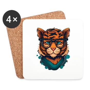 Tiger als Nerd mit Buch - Untersetzer (4er-Set) - Weiß - Vorne