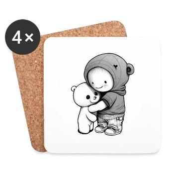 Kind kuschelt mit Teddybär - Untersetzer (4er-Set) - Weiß - Vorne