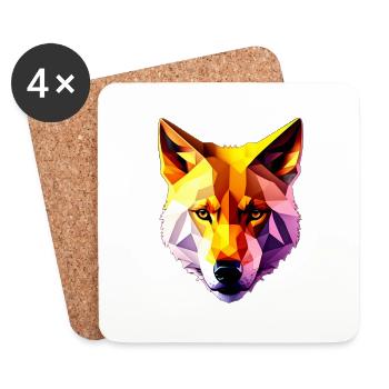 Low Poly Wolf Gesicht Design - Untersetzer (4er-Set) - Weiß - Vorne