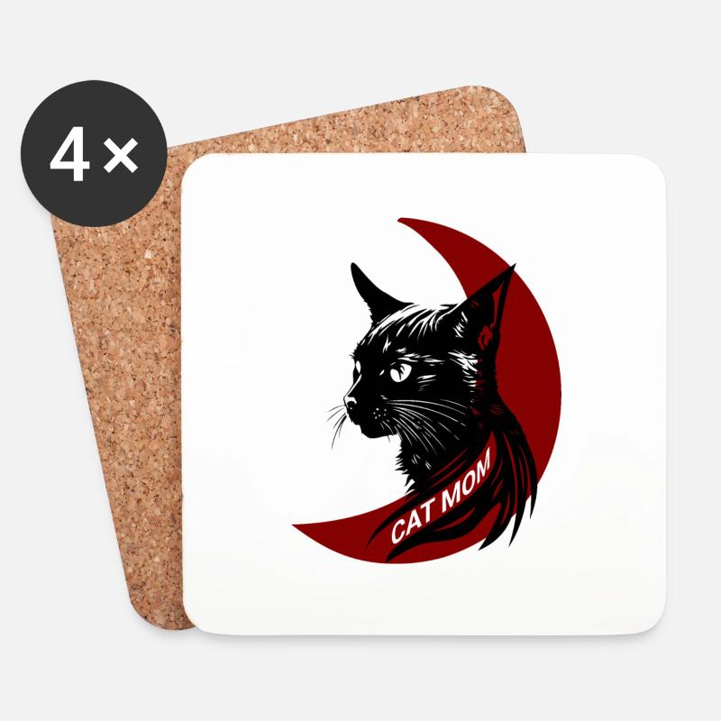Süße Cat Mom Mond Katze - Untersetzer (4er-Set) - Weiß