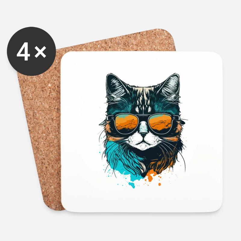 Coole Katze - Untersetzer (4er-Set) - Weiß