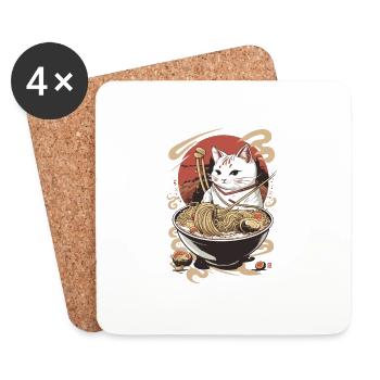Japanische Ramen-Katze | Maru - Untersetzer (4er-Set) - Weiß - Vorne