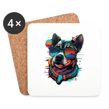Visage de chien Hipster Bello aux couleurs vives - Dessous de verre (lot de 4) - blanc - Devant
