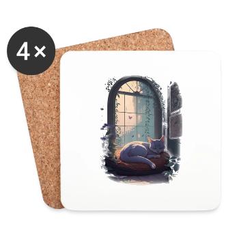 Sleeping Cat - Coasters (set of 4) - white - Front