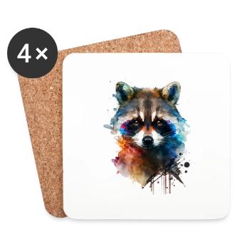 Raccoon Aquarelle Cool Art Motifs Protection du climat - Dessous de verre (lot de 4) - blanc - Devant
