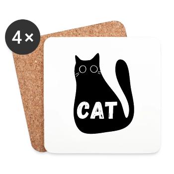 Cat-Black Cat Kitty - Coasters (set of 4) - white - Front
