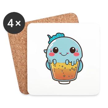 Kawaii Cute Happy Colorful Fish Bubble Tea - Coasters (set of 4) - white - Front