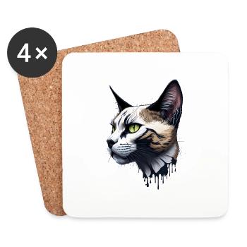 Splash Art Cat Design - Dessous de verre (lot de 4) - blanc - Devant