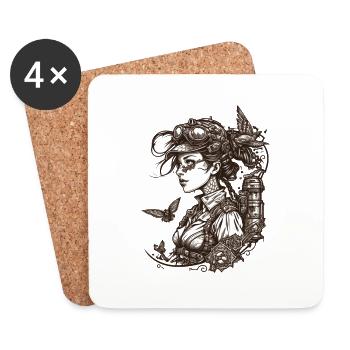 Beauté Steampunk avec toutes sortes de techniques rétro - Dessous de verre (lot de 4) - blanc - Devant