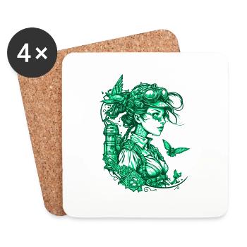 Industrial steampunk vintage girl in green - Coasters (set of 4) - white - Front