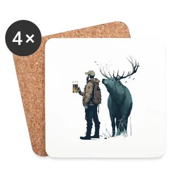 Randonneurs en pleine nature avec de la bière et des cerfs - Dessous de verre (lot de 4) - blanc - Devant