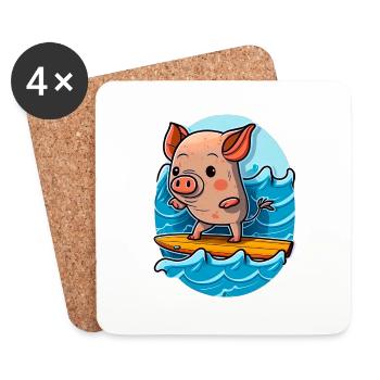 Süßes Schwein im Meer auf Surfboard surft surfen - Untersetzer (4er-Set) - Weiß - Vorne