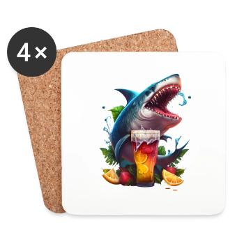 Requin amateur de bière - Dessous de verre (lot de 4) - blanc - Devant