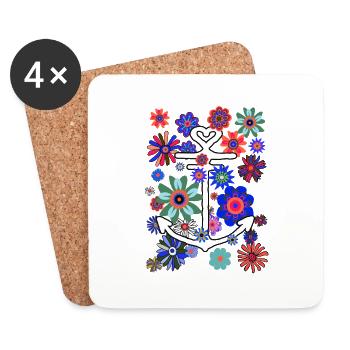 Anchor Hope Flower Power Peace Flowers - Dessous de verre (lot de 4) - blanc - Devant