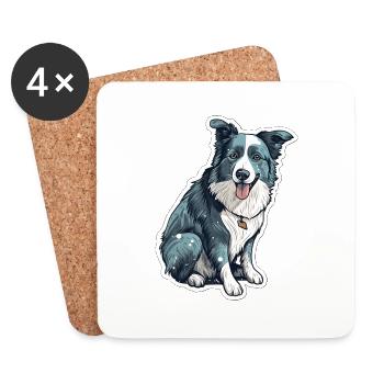 Design Border Collie N°2 - Dessous de verre (lot de 4) - blanc - Devant