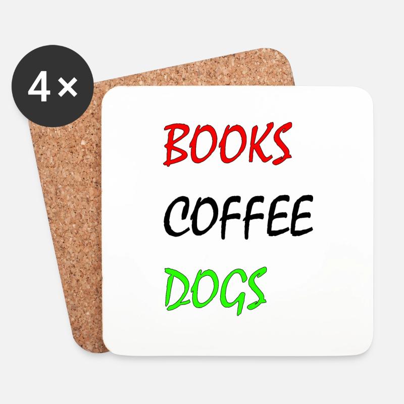 Bücher, Kaffeehunde, Farbe - Untersetzer (4er-Set) - Weiß