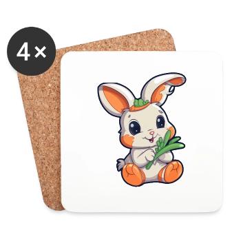 Niedlicher weißer Hase mit Karotte - Untersetzer (4er-Set) - Weiß - Vorne