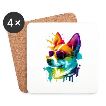 Chien corgi cool coloré avec des lunettes de soleil - Dessous de verre (lot de 4) - blanc - Devant
