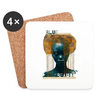 Beauté bleue | Art moderne | Belle femme en bleu - Dessous de verre (lot de 4) - blanc - Devant