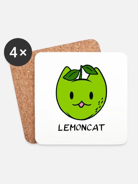 Cute dôle cat LEMONCAT - Coasters (set of 4) - white