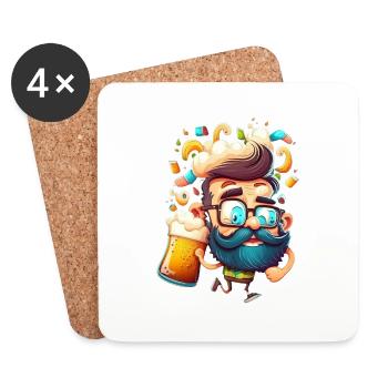 Funny man with beard and beer - Coasters (set of 4) - white - Front