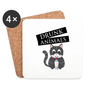 Drunk Animals - GinCat - Untersetzer (4er-Set) - Weiß - Vorne