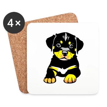 Rottweiler Chien Rottweiler Puppy Puppy Dogs - Dessous de verre (lot de 4) - blanc - Devant