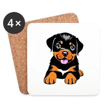 Chiot Chiens Rottweiler Chien Rottweiler Chiot - Dessous de verre (lot de 4) - blanc - Devant