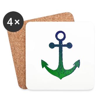 Ancre, bleu vert, aspect usé - Dessous de verre (lot de 4) - blanc - Devant