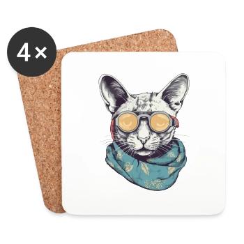 Katzengelbe Brille - Untersetzer (4er-Set) - Weiß - Vorne