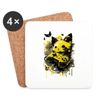 Chat de jeu – Style graffiti - Dessous de verre (lot de 4) - blanc - Devant