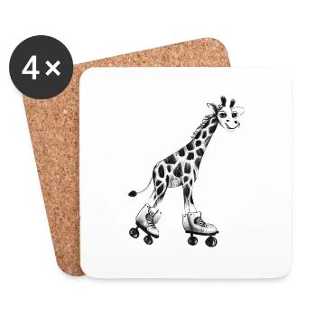 süße Giraffe auf Rollschuhen - Untersetzer (4er-Set) - Weiß - Vorne