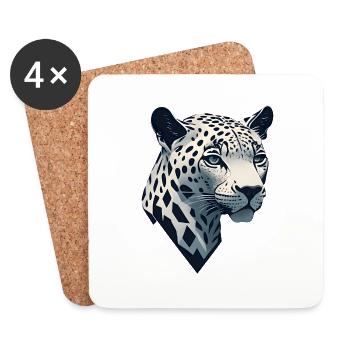 Minimalistischer Leopardenkopf - Untersetzer (4er-Set) - Weiß - Vorne