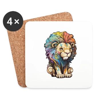 Dessin abstrait du lion - Dessous de verre (lot de 4) - blanc - Devant