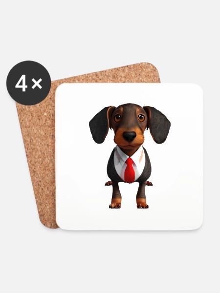 Hunde Dachshund mit Anzug Hund Dackelwelpe - Untersetzer (4er-Set) - Weiß