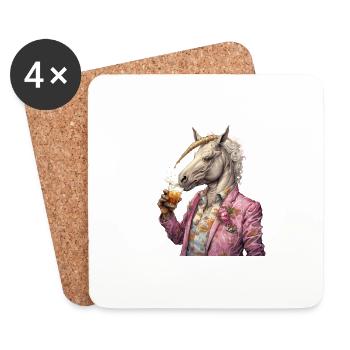 Licorne rose fraîche avec style et bière - Dessous de verre (lot de 4) - blanc - Devant