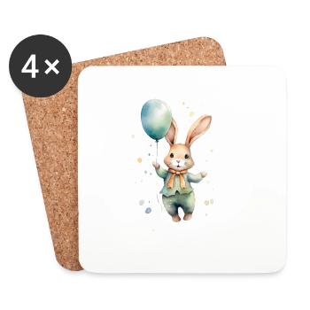 Lapin, suspendu à l’aquarelle, vert pastel, bébé - Dessous de verre (lot de 4) - blanc - Devant