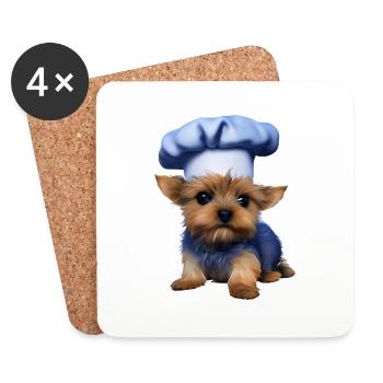 Restaurateur Puppy Yorkshire Terrier Chien de cuisine - Dessous de verre (lot de 4) - blanc - Devant