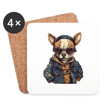 Rue cool de style rappeur de chien Chihuahua - Dessous de verre (lot de 4) - blanc - Devant